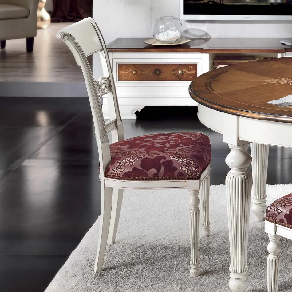 Set of 4 White Gleaned Wood and Fabric Chairs Made in Italy - Alite Viadurini