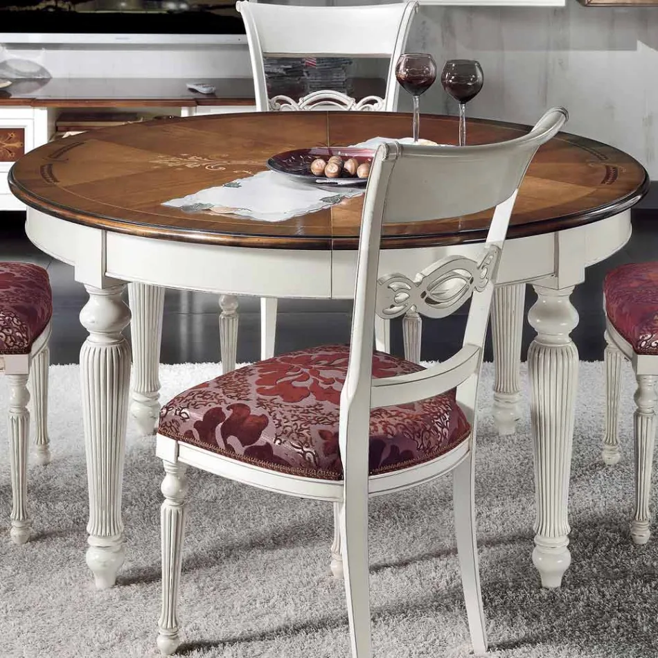 Set of 4 White Gleaned Wood and Fabric Chairs Made in Italy - Alite Viadurini
