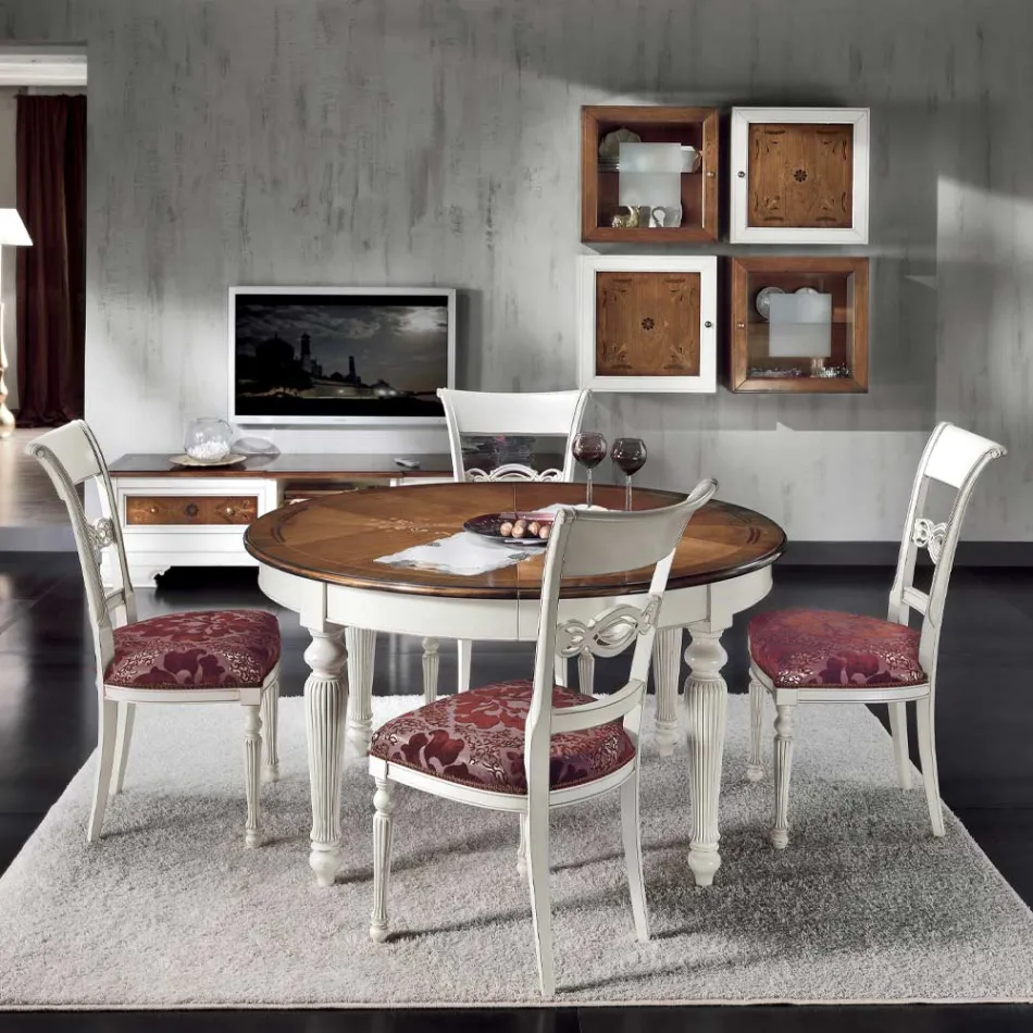 Set of 4 White Gleaned Wood and Fabric Chairs Made in Italy - Alite Viadurini
