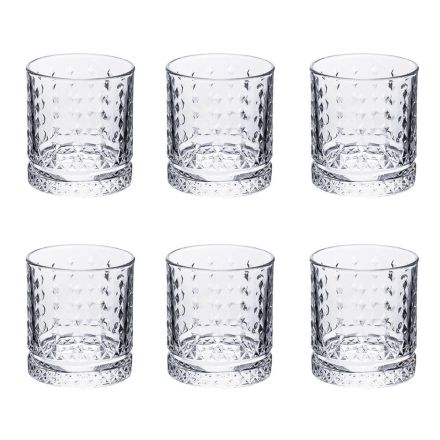 Set of 12 Water Glasses 400 ml in Glass with Diamond Decorations - Wisky Viadurini