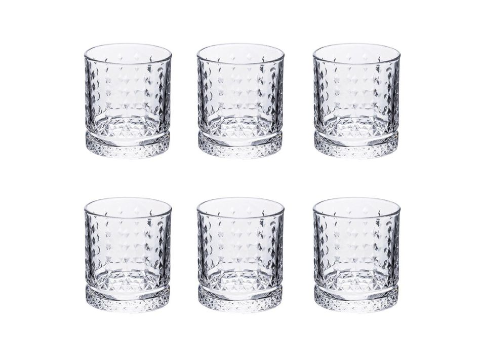 Set of 12 Water Glasses 400 ml in Glass with Diamond Decorations - Wisky Viadurini