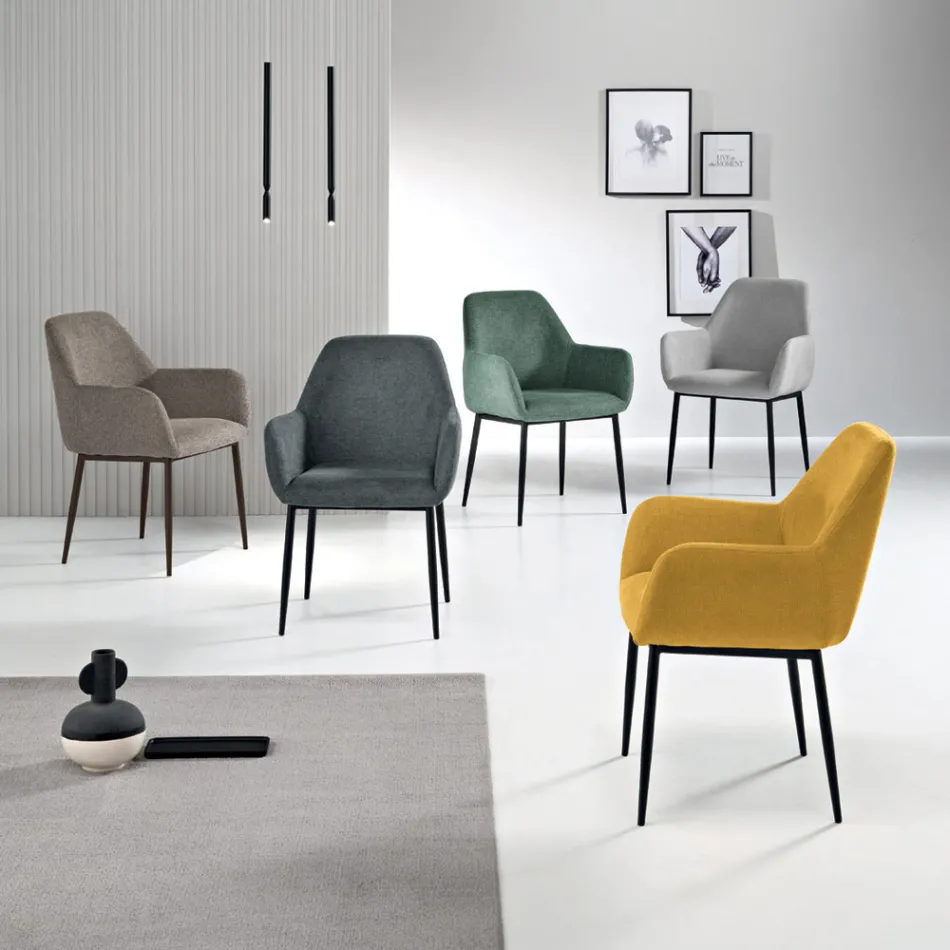 Set of 2 Upholstered Armchairs in Colorful Fabric and Metal Frame - Valeria Viadurini