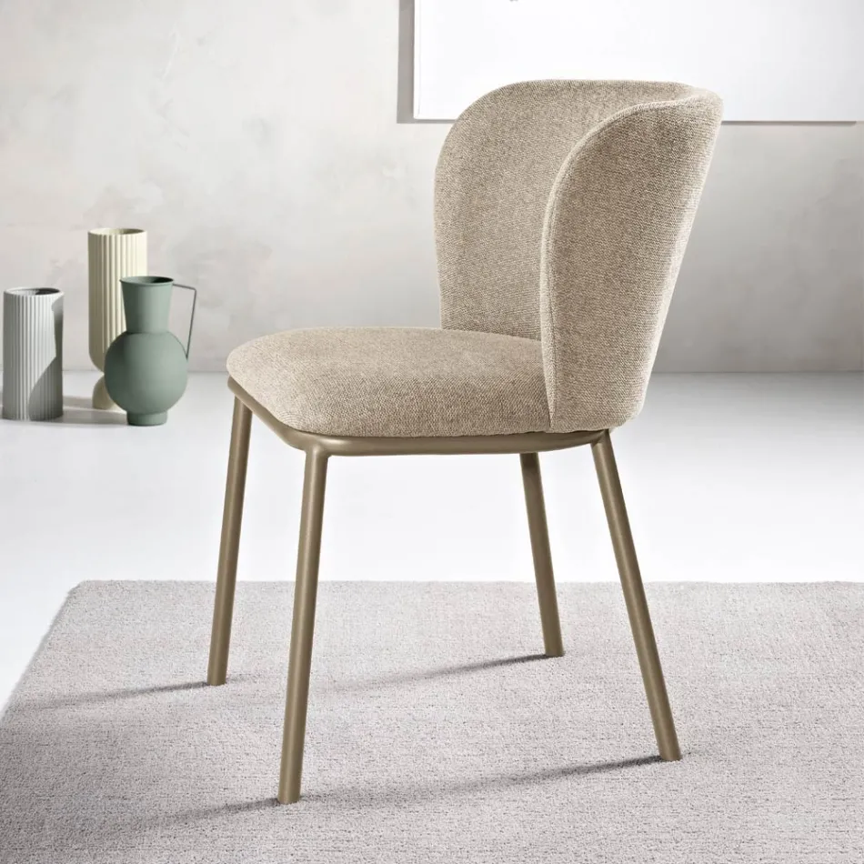 Set of 2 Upholstered Fabric Chairs with Painted Metal Frame - Leandra Viadurini