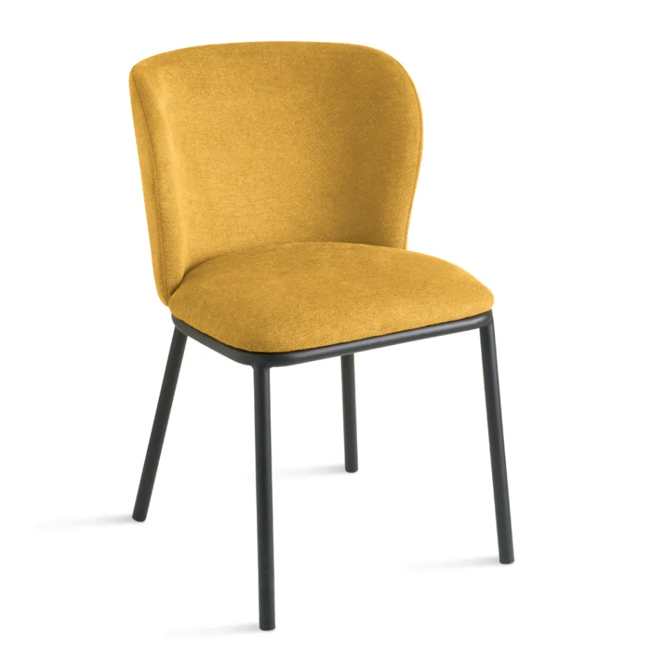 Set of 2 Upholstered Fabric Chairs with Painted Metal Frame - Leandra Viadurini