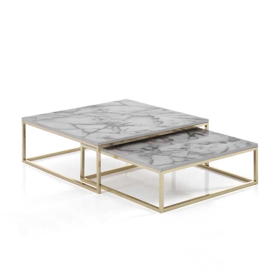 Set of 2 coffee tables in MDF with marble finish - Osmium Viadurini