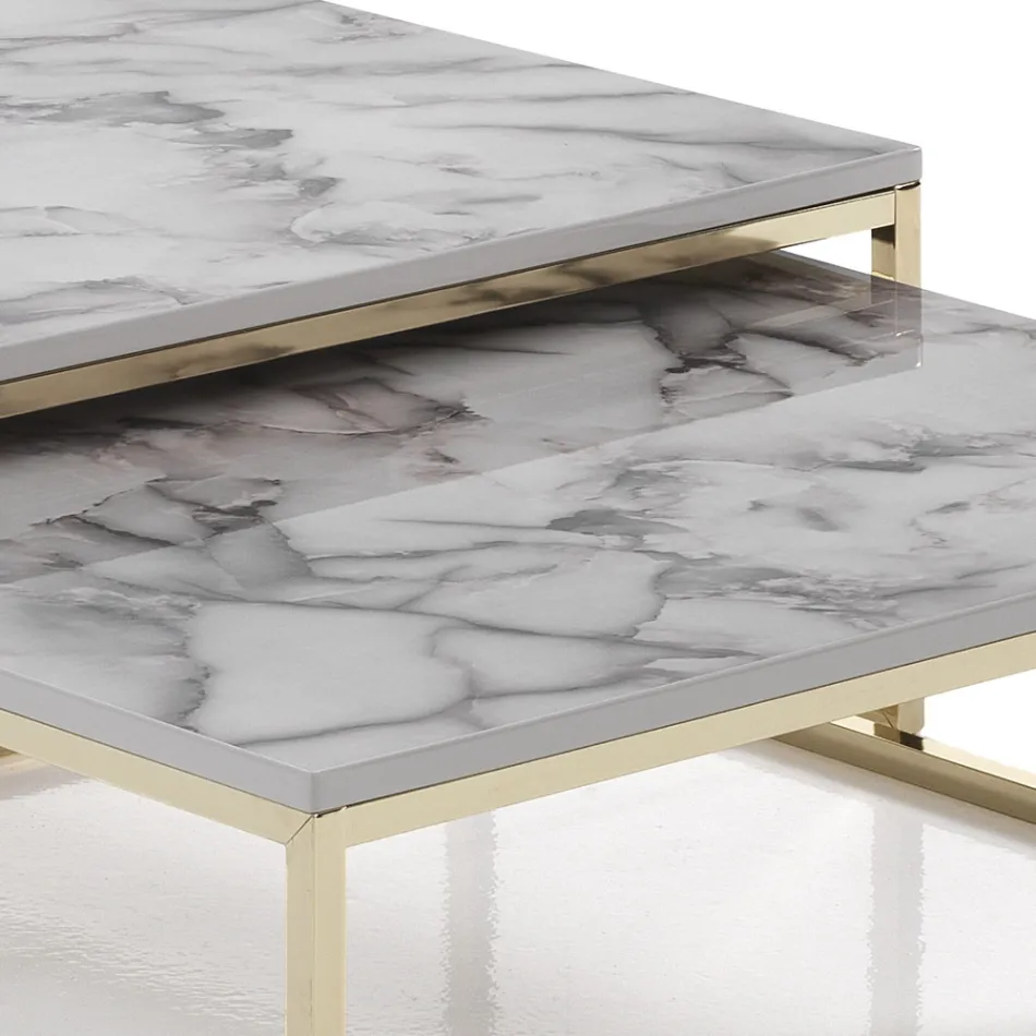 Set of 2 coffee tables in MDF with marble finish - Osmium Viadurini