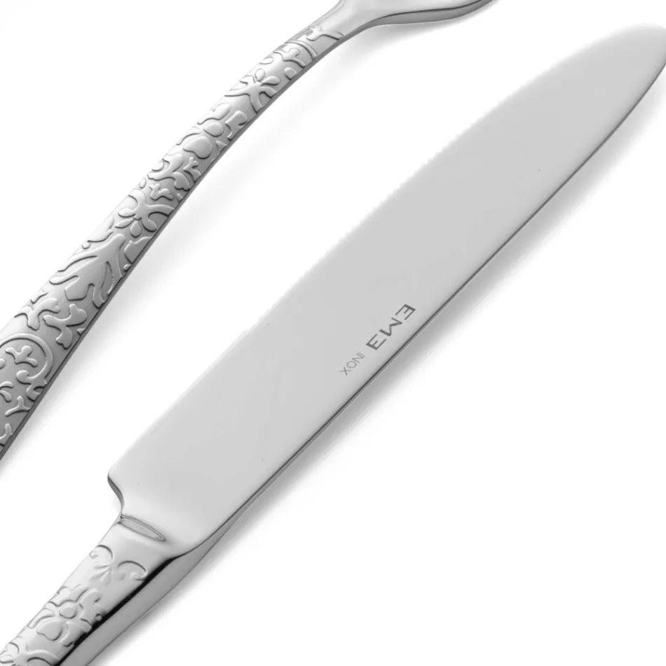 Set of 24 cutlery in polished steel with engraving Made in Italy - Nara Viadurini