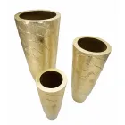 Set of 3 Golden Iron Vases with Circular Decorations in Relief - Walter Viadurini