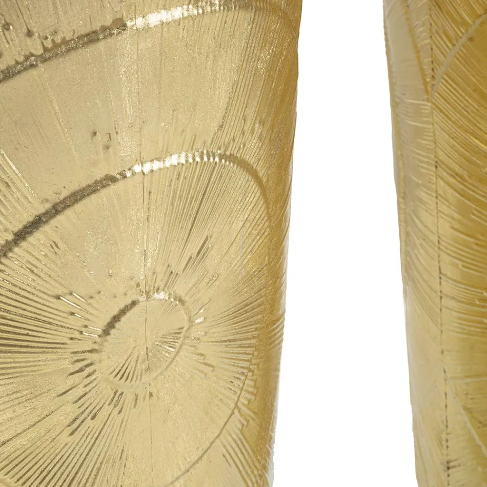 Set of 3 Golden Iron Vases with Circular Decorations in Relief - Walter Viadurini