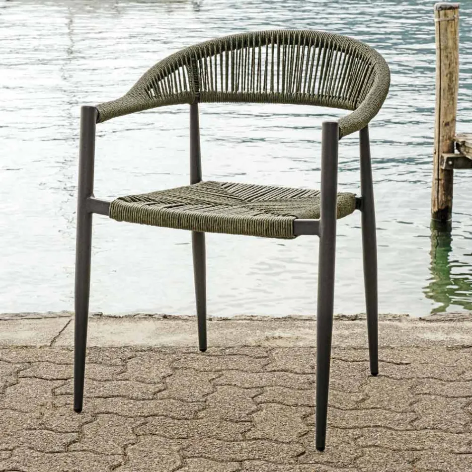 Set of 4 Aluminum and Twist Wicker Armchairs - Tavira Viadurini