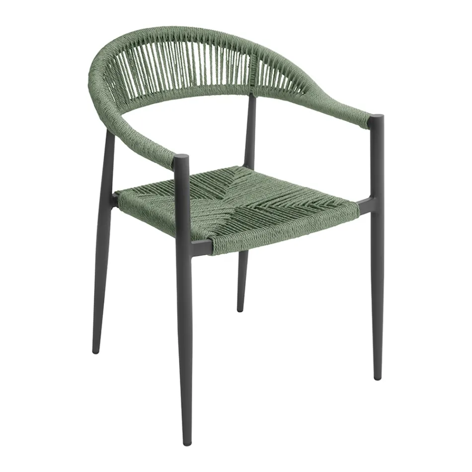 Set of 4 Aluminum and Twist Wicker Armchairs - Tavira Viadurini