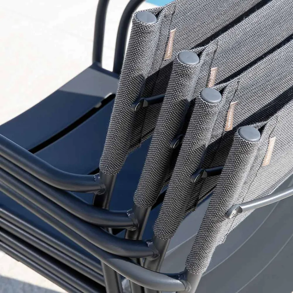 Set of 4 Galvanized Metal and Batyline Garden Chairs - Prestigio Viadurini