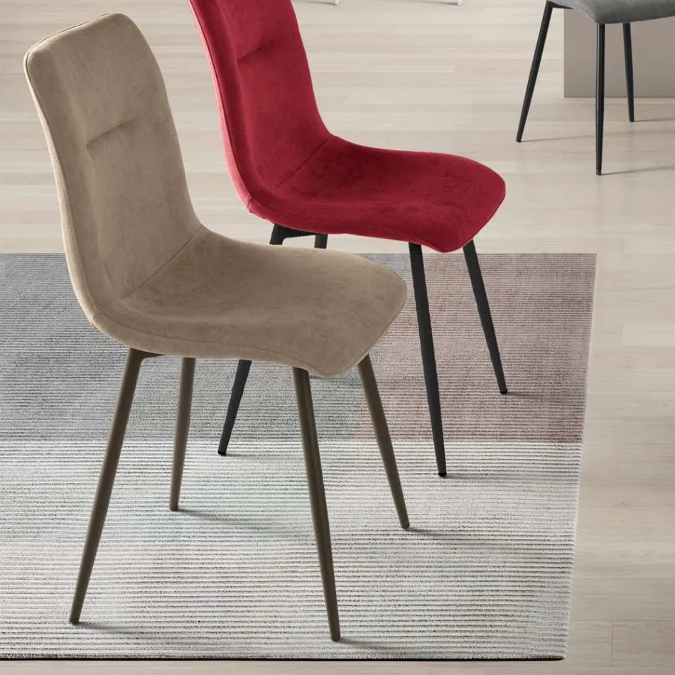 Set of 4 Upholstered Fabric Living Room Chairs with Metal Base - Project Viadurini