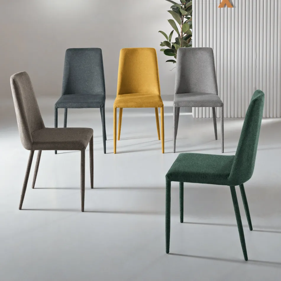 Set of 4 Upholstered Chairs in Colorful Fabric and Upholstered Frame - Luciana Viadurini