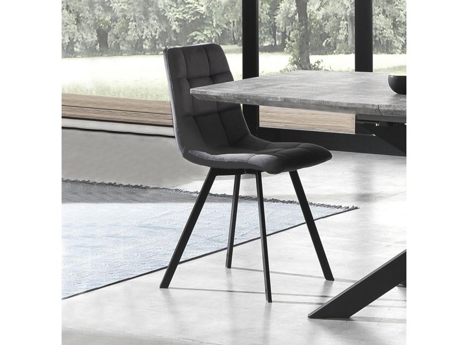 Set of 4 Chairs in Anthracite Fabric and Black Steel - Anthracite Viadurini