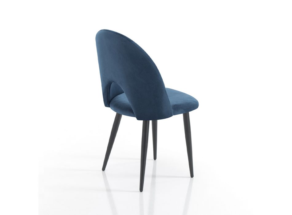 Set of 4 Chairs in Blue Velvet Effect Fabric - Dalmatian Viadurini