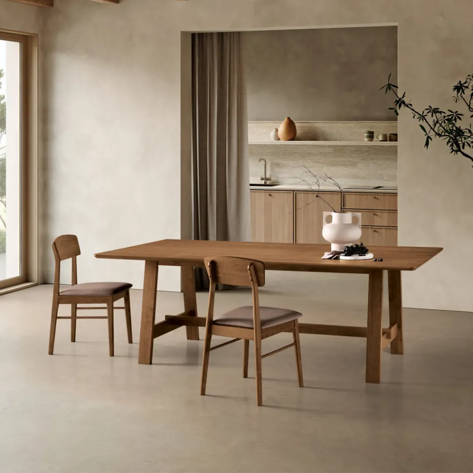 Set of Two Eco-Friendly Wood Chairs with Upholstered Fabric Seat - Nadir Viadurini
