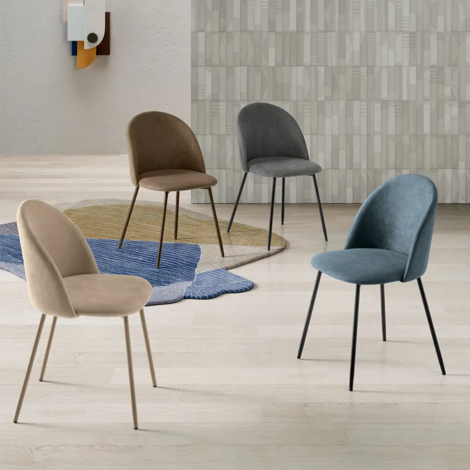 Set of Two Chairs in Painted Metal and Upholstered Fabric in Various Colors - Rivo Viadurini