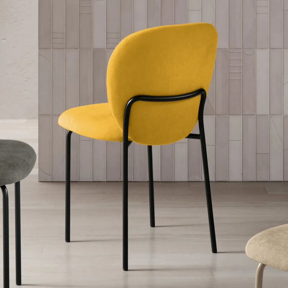 Set of Two Upholstered Fabric Chairs with Painted Metal Frame - Lior Viadurini