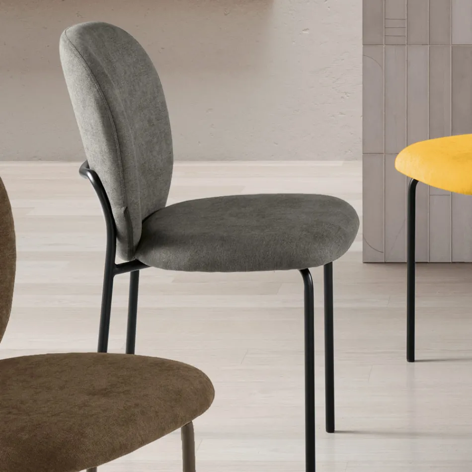 Set of Two Upholstered Fabric Chairs with Painted Metal Frame - Lior Viadurini