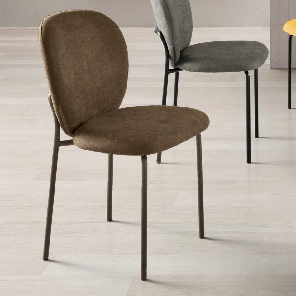 Set of Two Upholstered Fabric Chairs with Painted Metal Frame - Lior Viadurini