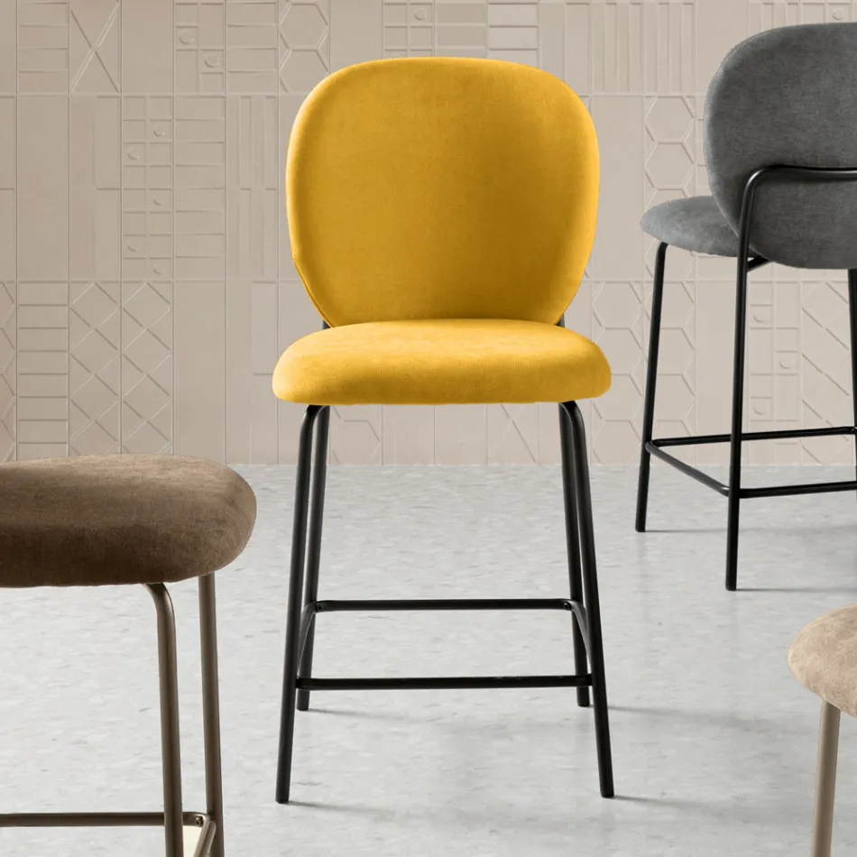 Set of Two Fabric Stools with Padding and Metal Frame - Lior Viadurini