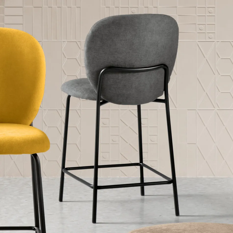 Set of Two Fabric Stools with Padding and Metal Frame - Lior Viadurini