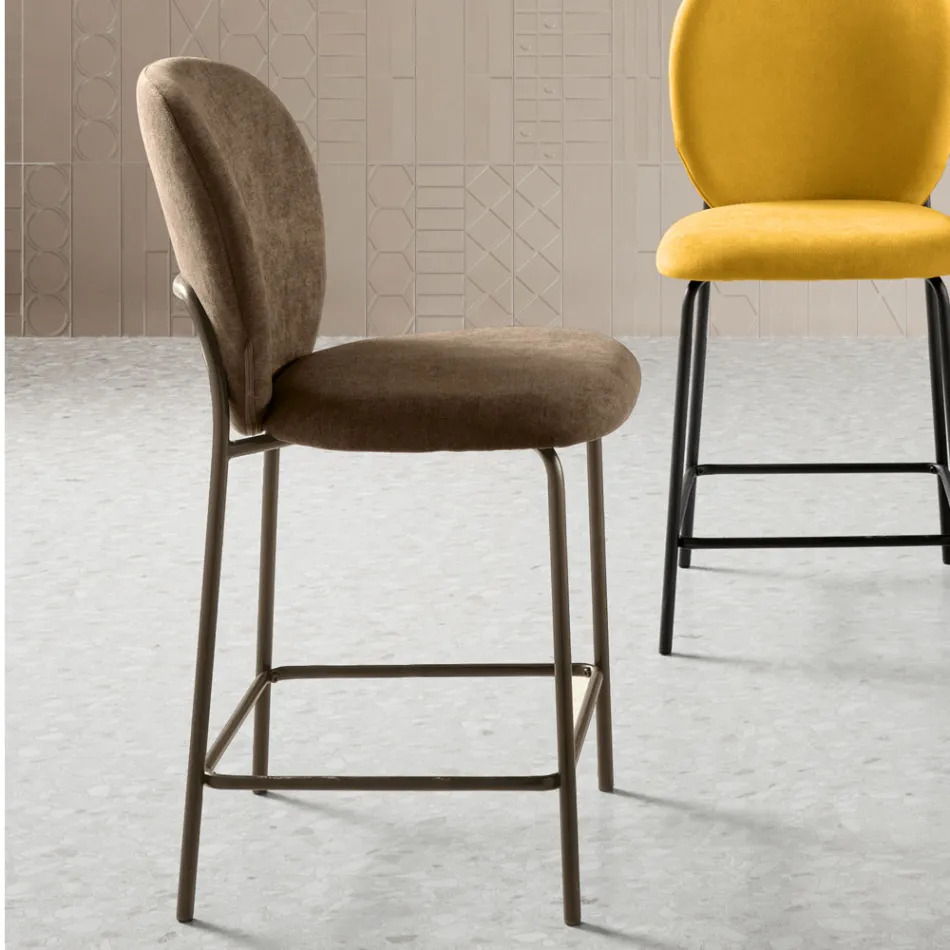 Set of Two Fabric Stools with Padding and Metal Frame - Lior Viadurini