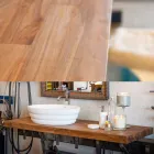 Set of design suspended furniture for bathroom in striped teak Poggio Viadurini