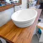 Set of design suspended furniture for bathroom in striped teak Poggio Viadurini