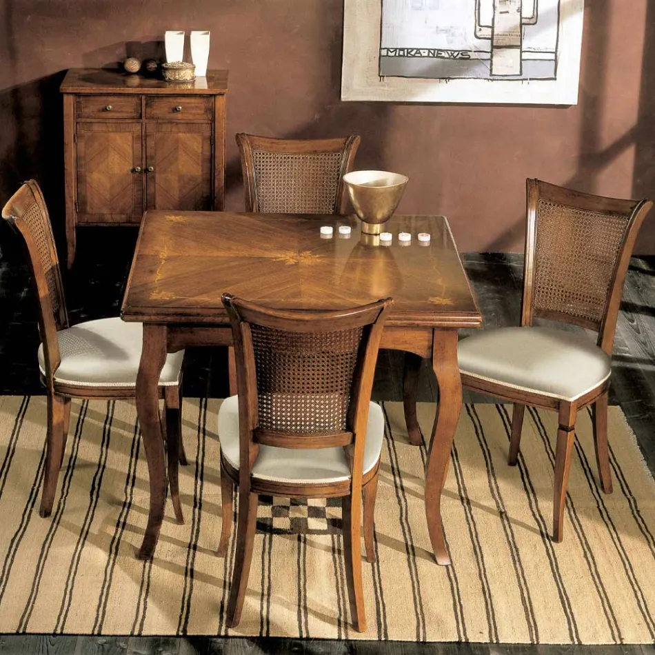 Set of Four Bassano Wood and Fabric Chairs Made in Italy - Amber Viadurini