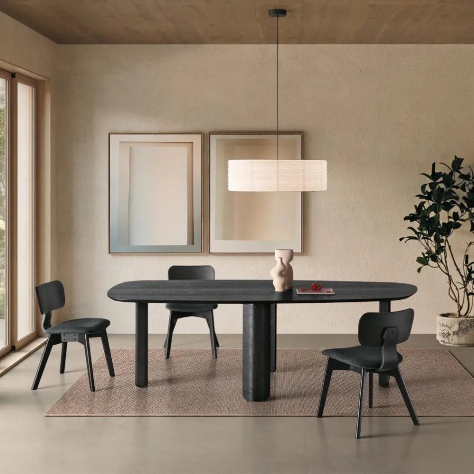 Set of Two Chairs with Wood-Effect Finish and Upholstered Fabric Seat - Antea Viadurini