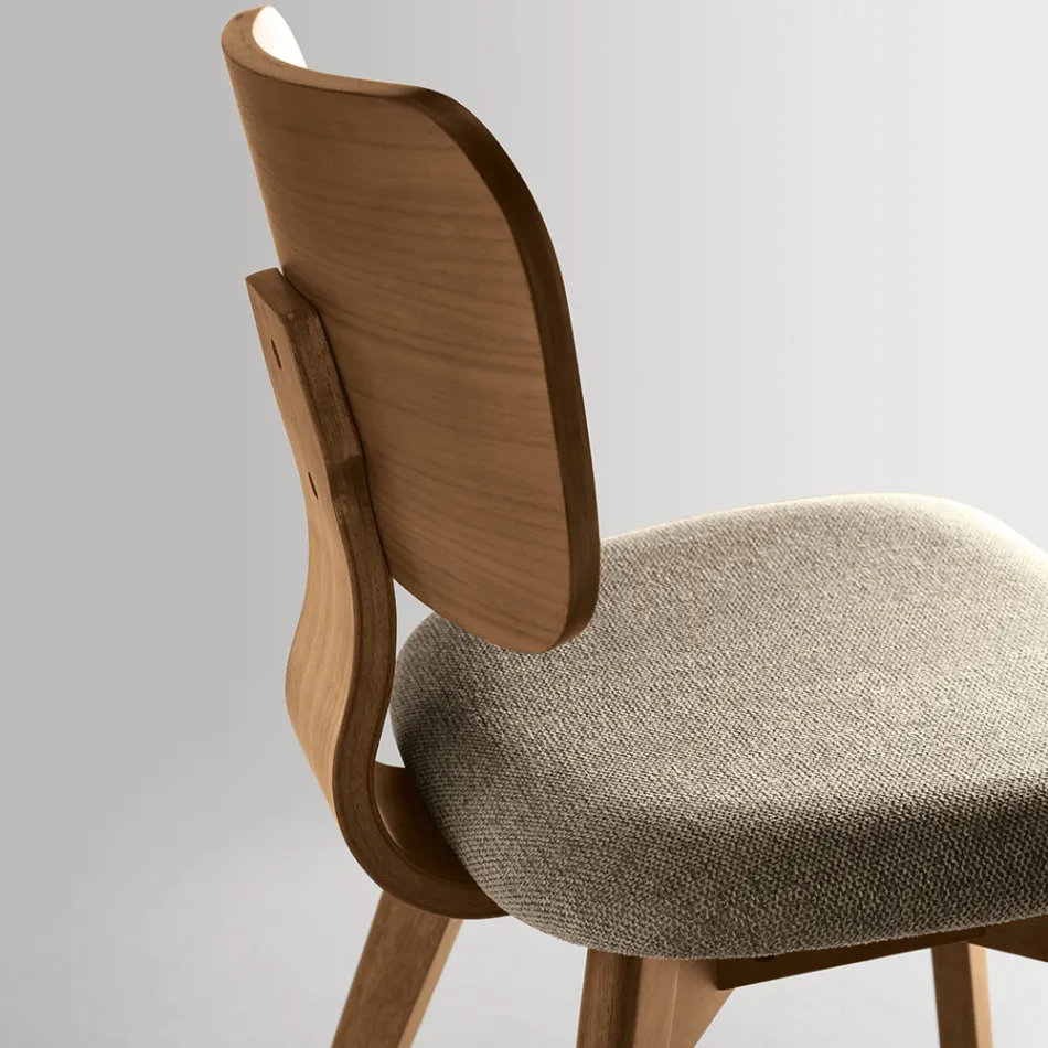 Set of Two Chairs with Wood-Effect Finish and Upholstered Fabric Seat - Antea Viadurini