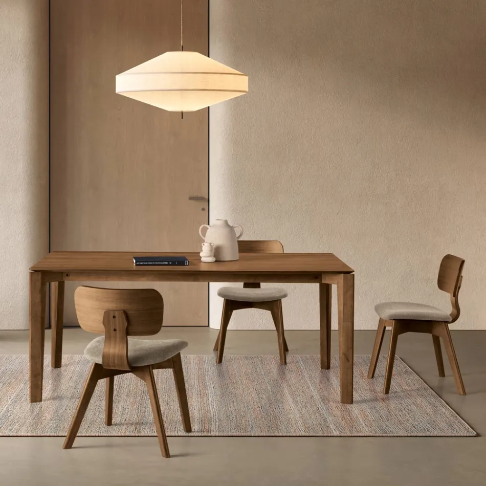 Set of Two Chairs with Wood-Effect Finish and Upholstered Fabric Seat - Antea Viadurini