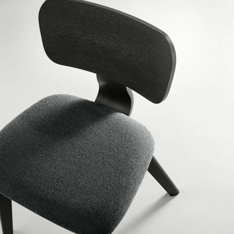 Set of Two Chairs with Wood-Effect Finish and Upholstered Fabric Seat - Antea Viadurini