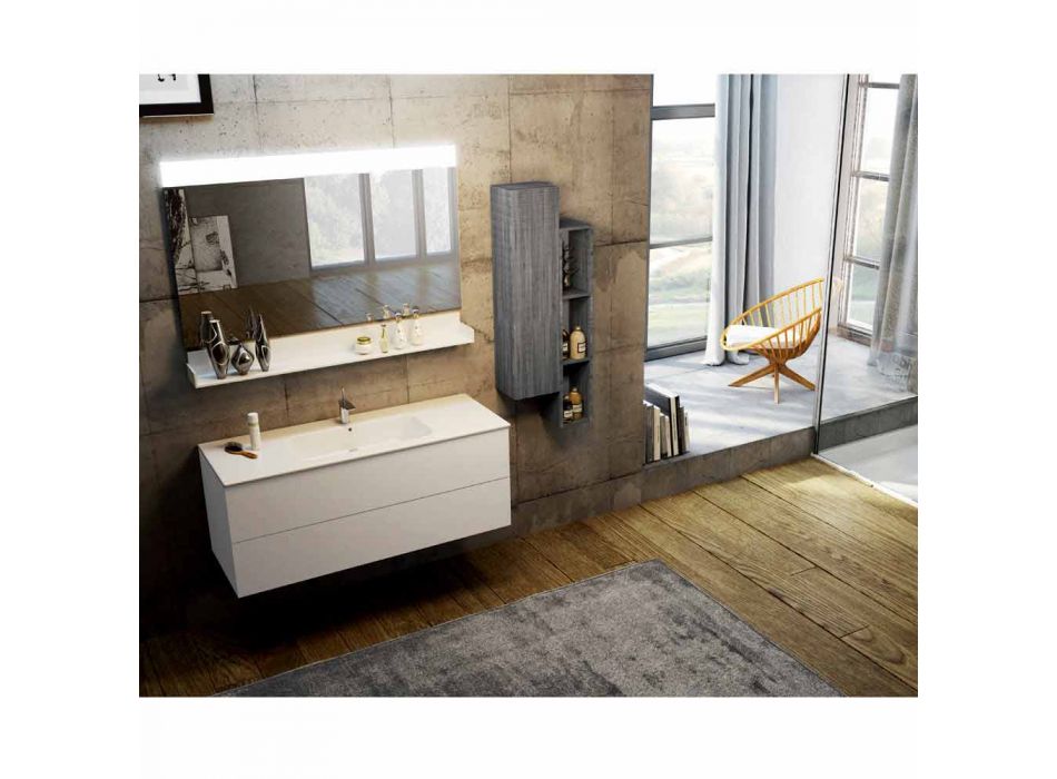 Wood set and Fenix modern bathroom furniture suspension made Italy Bari Viadurini