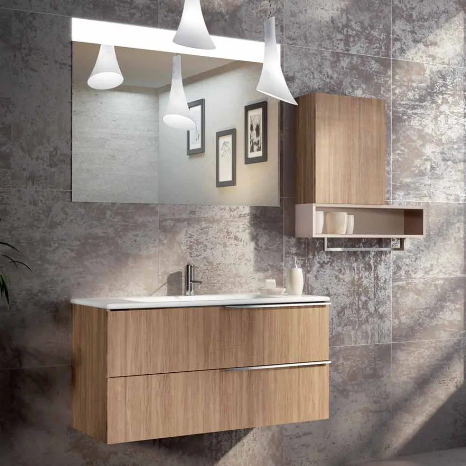 Set of wooden bathroom furniture suspension design made in Italy Cesena Viadurini