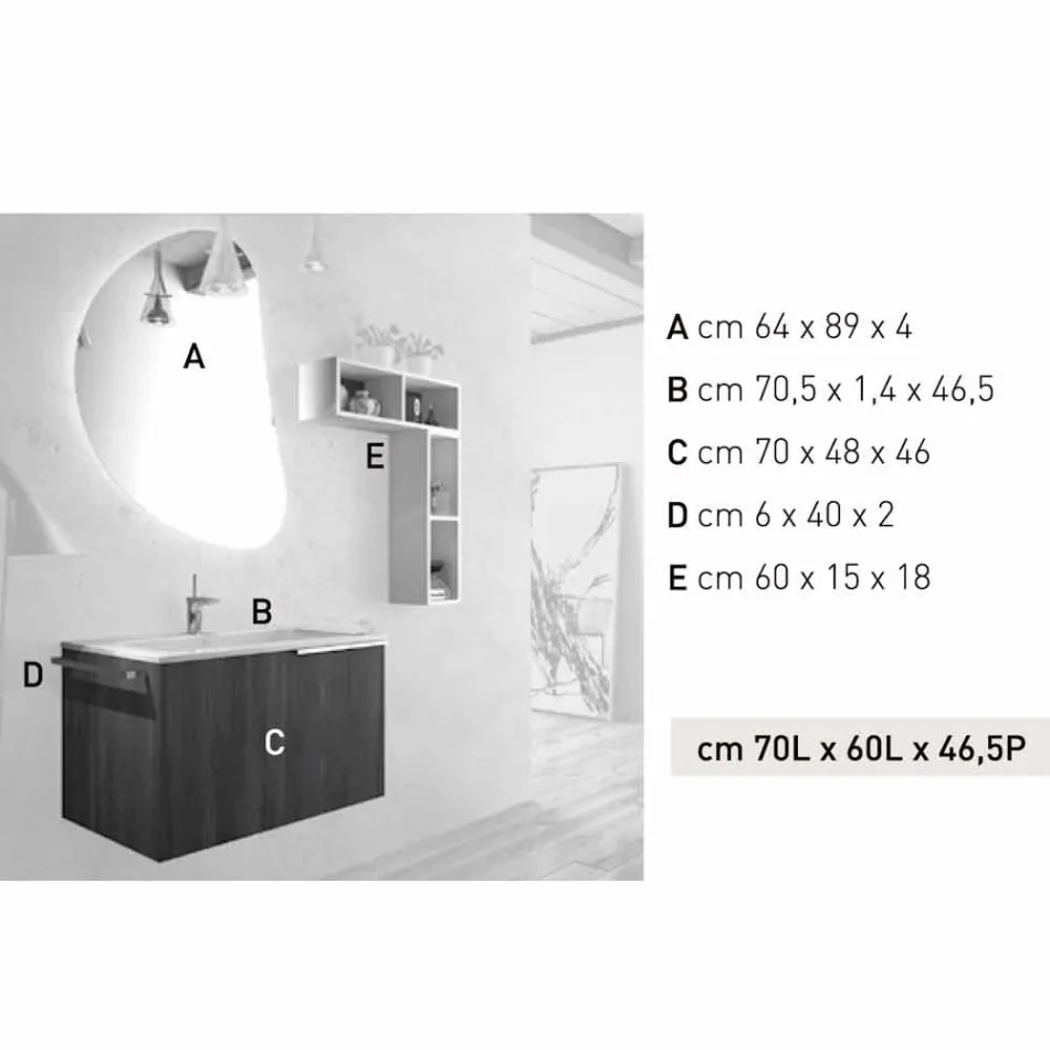 Wooden set bathroom furniture design suspension made in Italy Sad Viadurini