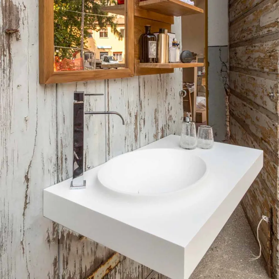 Modern design suspended bathroom furniture set in solid surface Brusson Viadurini