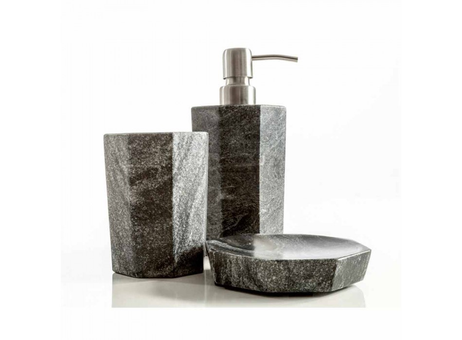 Modern bathroom accessories set in gray veined marble Montafia Viadurini