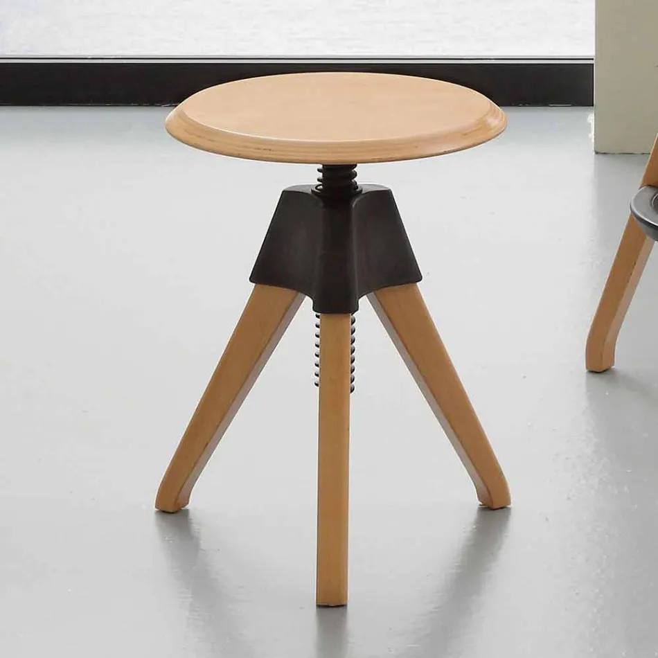 Screw stool in natural beech and details in polypropylene Sit Viadurini