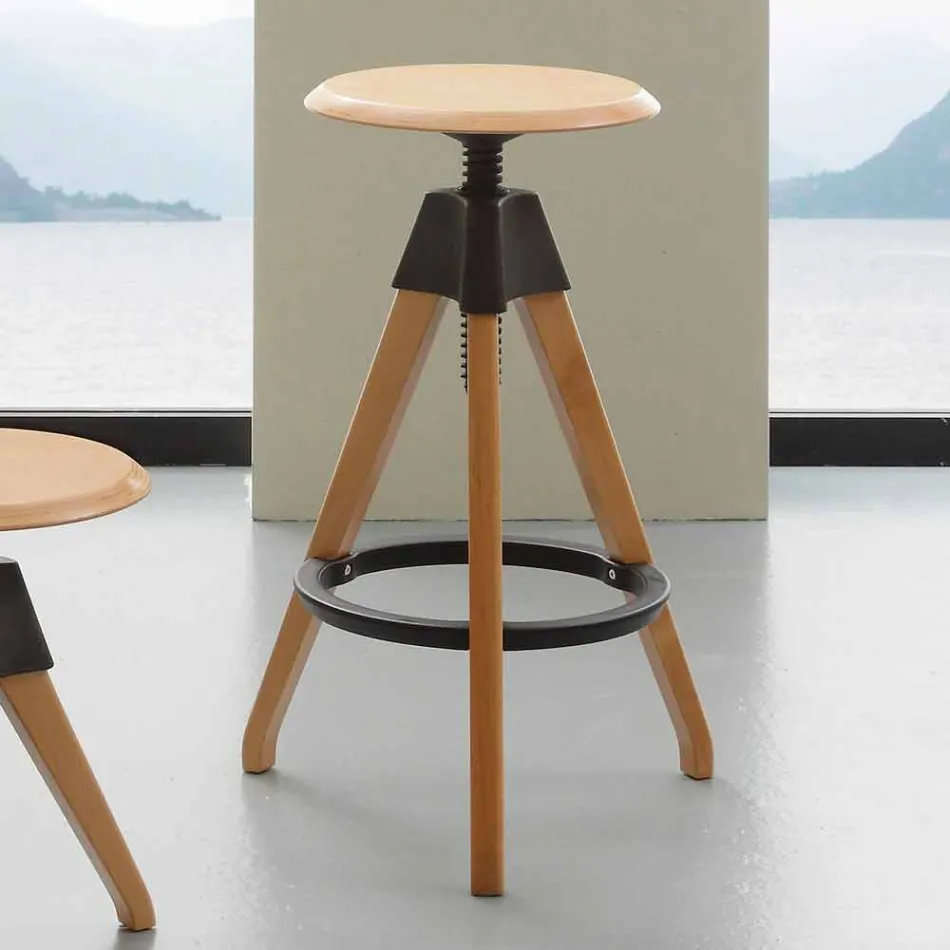 Screw stool in natural beech and details in polypropylene Sit Viadurini