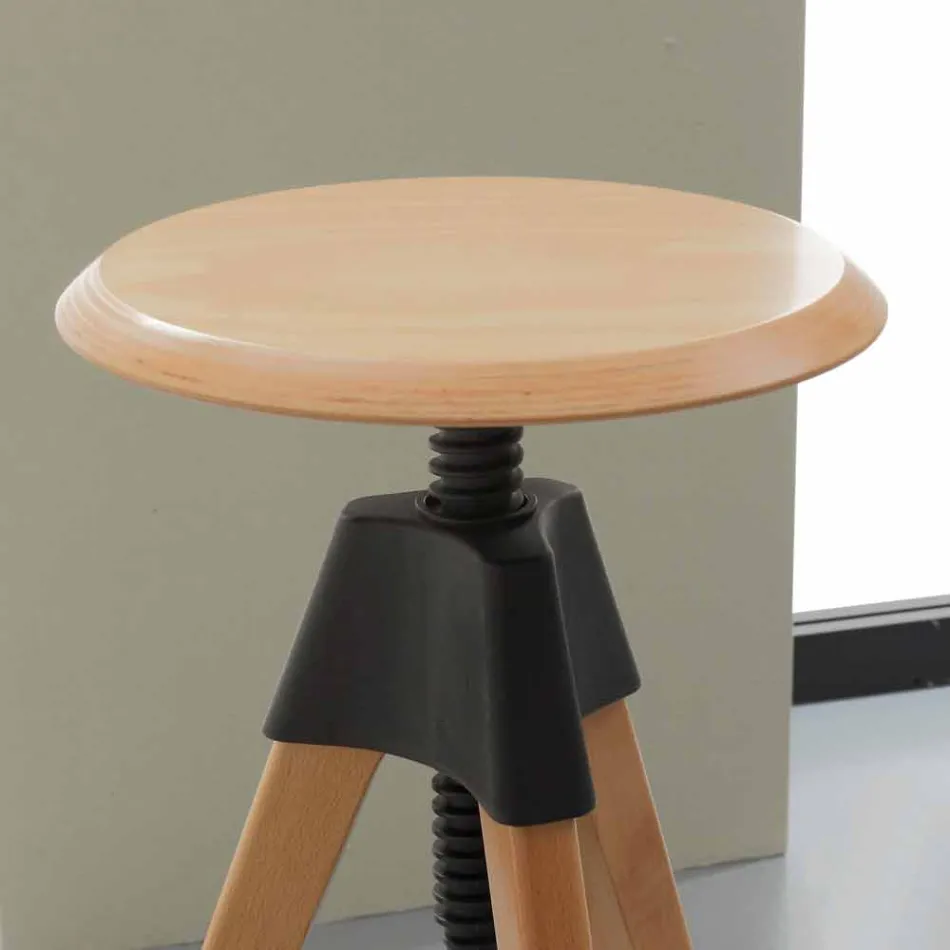 Screw stool in natural beech and details in polypropylene Sit Viadurini