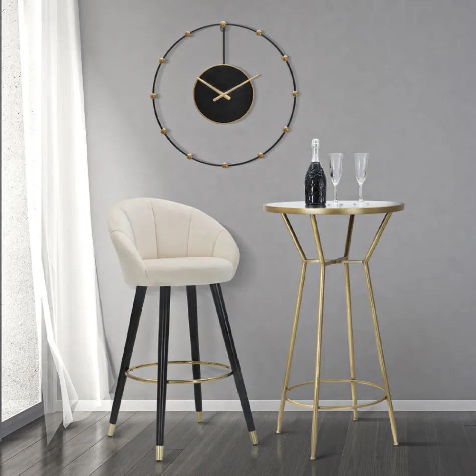 High Bar Stool in Wood and Metal with Seat in Polyester - Enzo Viadurini