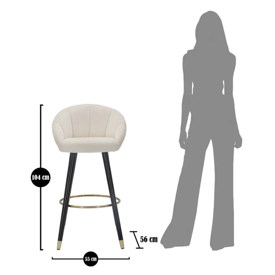 High Bar Stool in Wood and Metal with Seat in Polyester - Enzo Viadurini