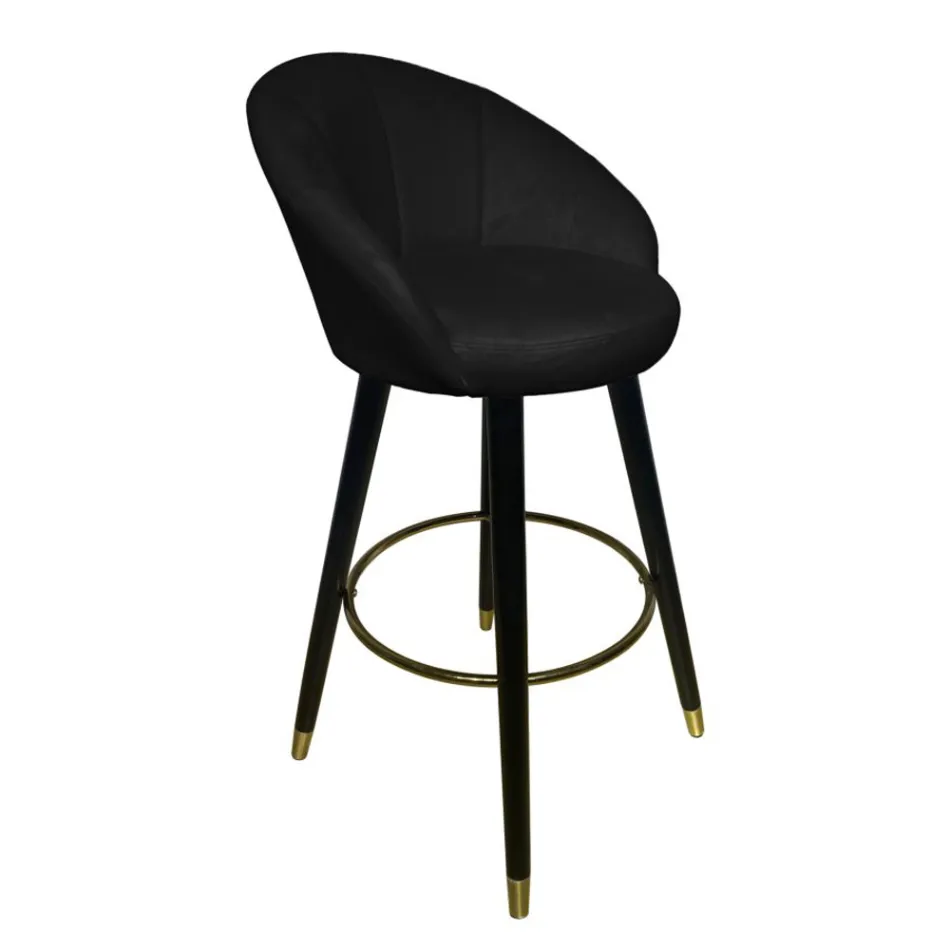 High Bar Stool in Wood and Metal with Seat in Polyester - Enzo Viadurini