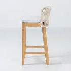High Bar Stool Made of Natural Teak with Cushion - Side Viadurini
