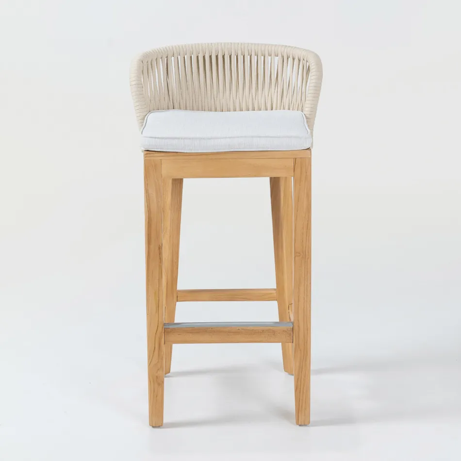 High Bar Stool Made of Natural Teak with Cushion - Side Viadurini