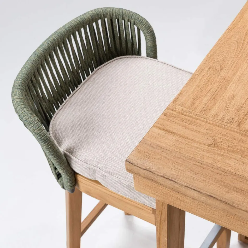 High Bar Stool Made of Natural Teak with Cushion - Side Viadurini