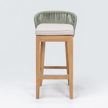 High Bar Stool Made of Natural Teak with Cushion - Side Viadurini